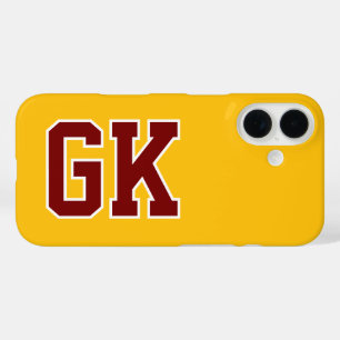College Yellow Burgundy Varsity Monogram Initials iPhone 16 Case