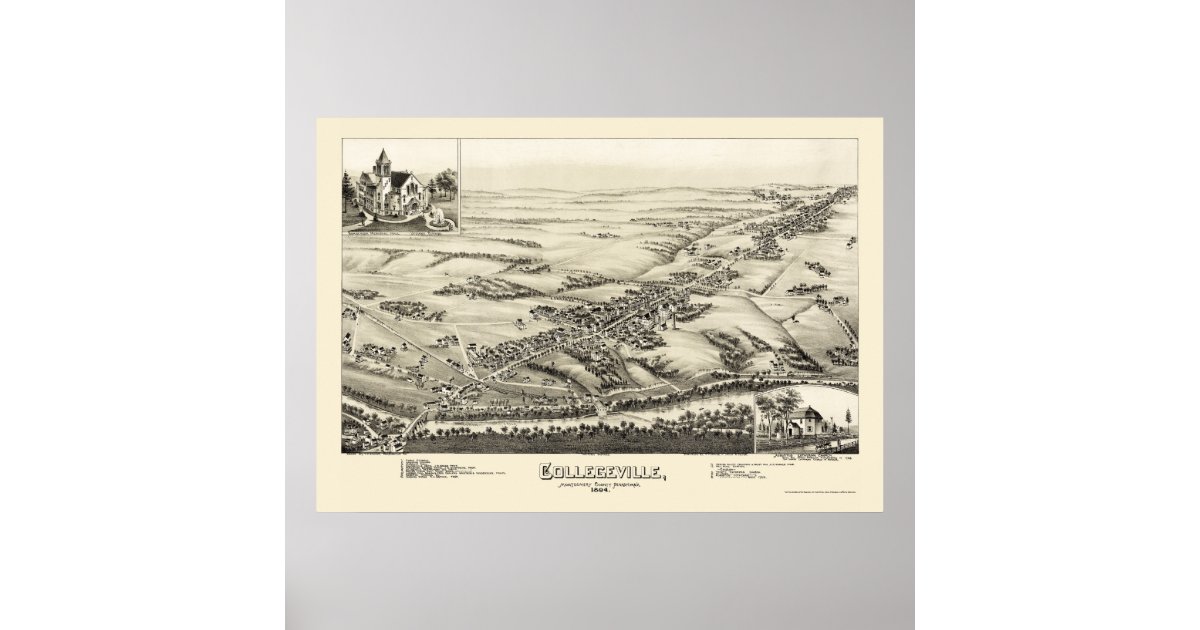 Collegeville, PA Panoramic Map 1894 Poster Zazzle
