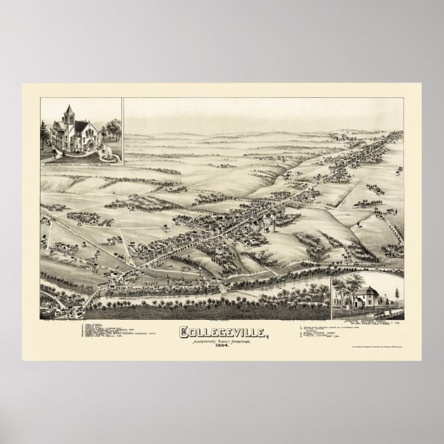 Collegeville, PA Panoramic Map - 1894 Poster (Front)