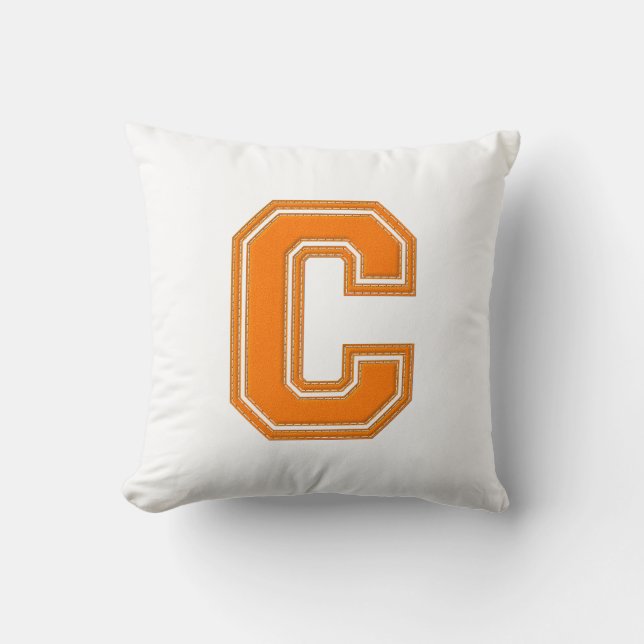 Collegiate Letter Throw Pillow, Orange & White C Pillow (Front)