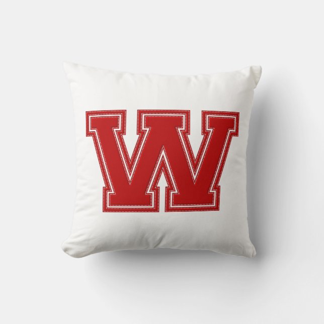 Collegiate Letter Throw Pillow, Red & White W Pillow (Front)