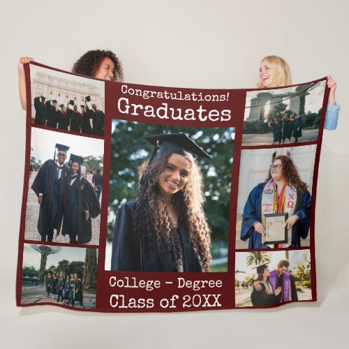 Collegiate Maroon Congratulations Graduates Photo  Fleece Blanket