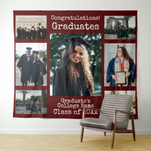 Collegiate Maroon Congratulations Graduates Photo Tapestry