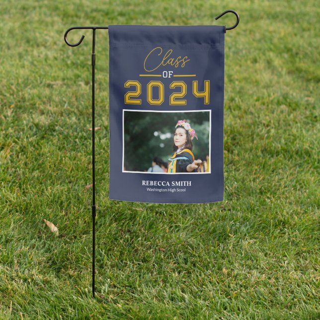 Collegiate Script Navy  Garden Flag (In SItu)