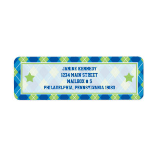 Collegiate Style Blue & Green Argyle Label