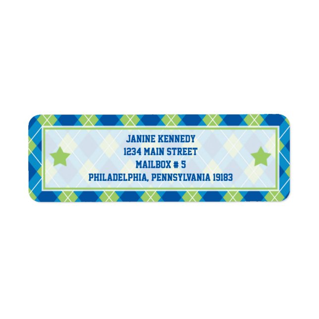 Collegiate Style Blue & Green Argyle Label (Front)