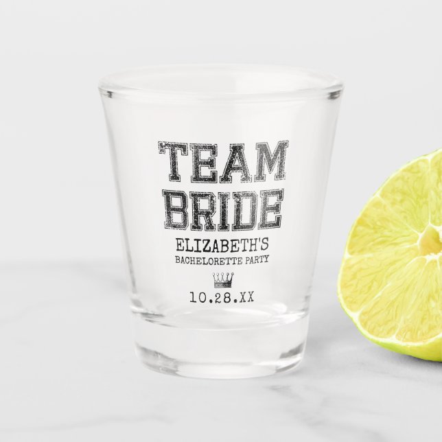 Collegiate Team Bride Bachelorette Party Shot Glass (Front)