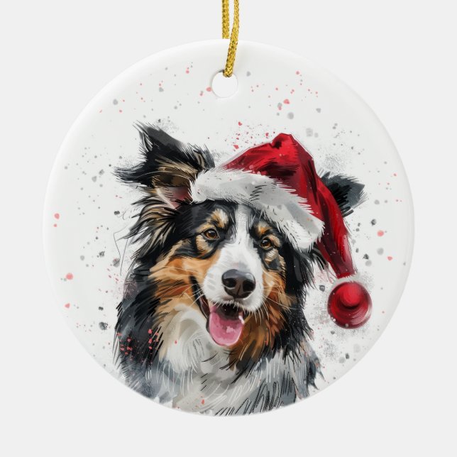 Colley Dog Christmas Personalized Ceramic Ornament (Front)