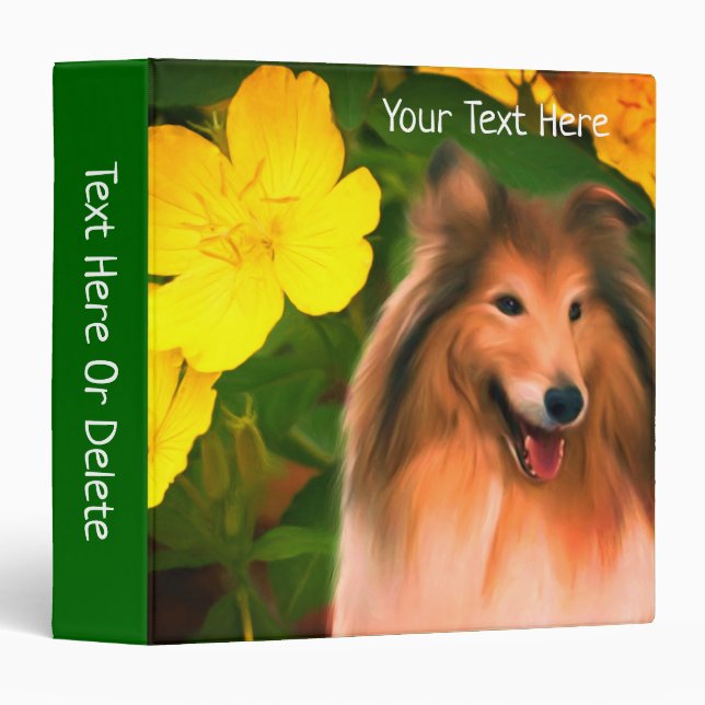 Collie And Primrose Flower Dog Art Personalized 3 Ring Binder (Front/Spine)