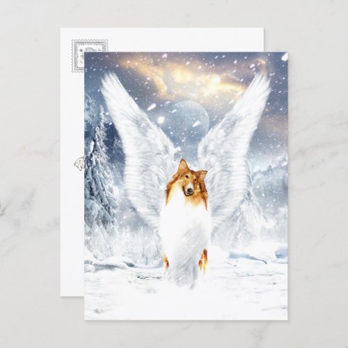 Collie Angel in snowy Winter Landscape Postcard