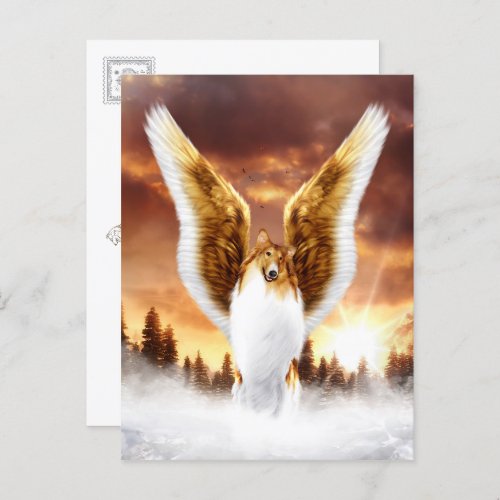 Collie Angel in Winter Sunset Postcard