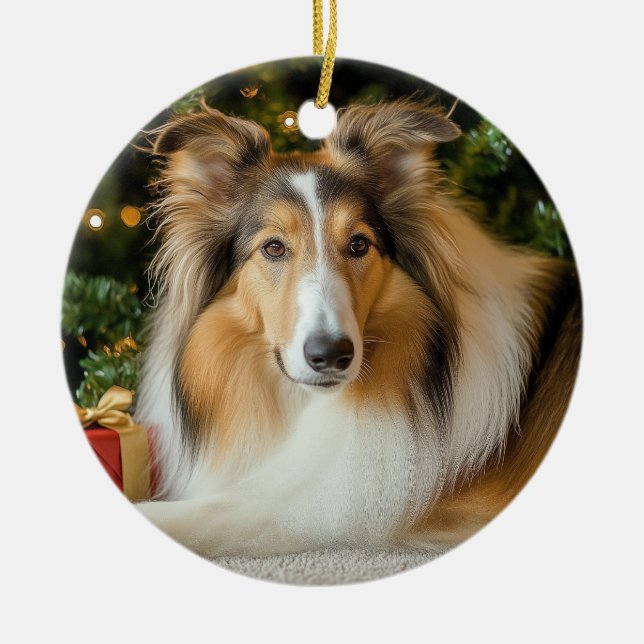 Collie Christmas Ceramic Ornament (Front)
