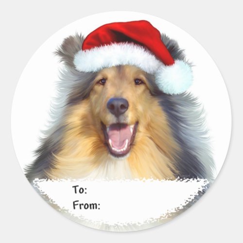 Collie Christmas Santa Gift Tags