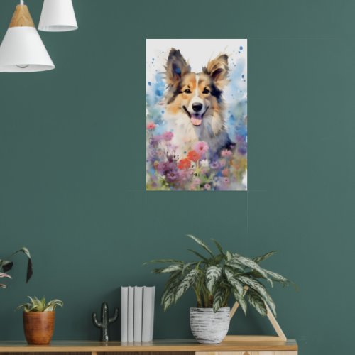 Collie colorful watercolor artwork poster