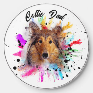 Collie Dad watercolor splash photo  Wireless Charger