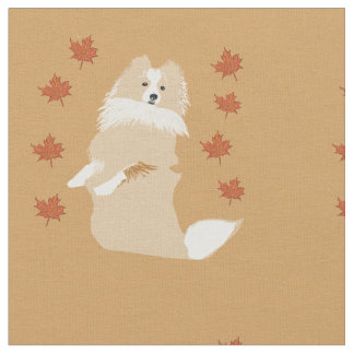 Collie Dog, Autumn Leaves Fabric
