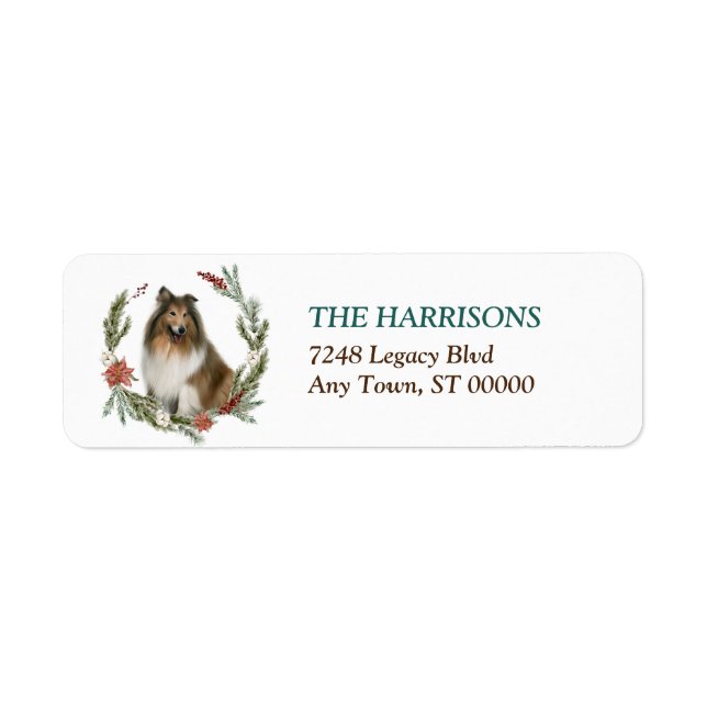 Collie Dog Autumn Wreath Return Address Label (Front)