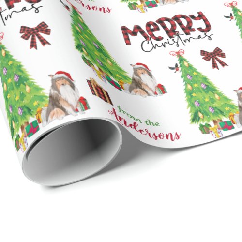 Collie Dog Bird and Christmas Tree Wrapping Paper