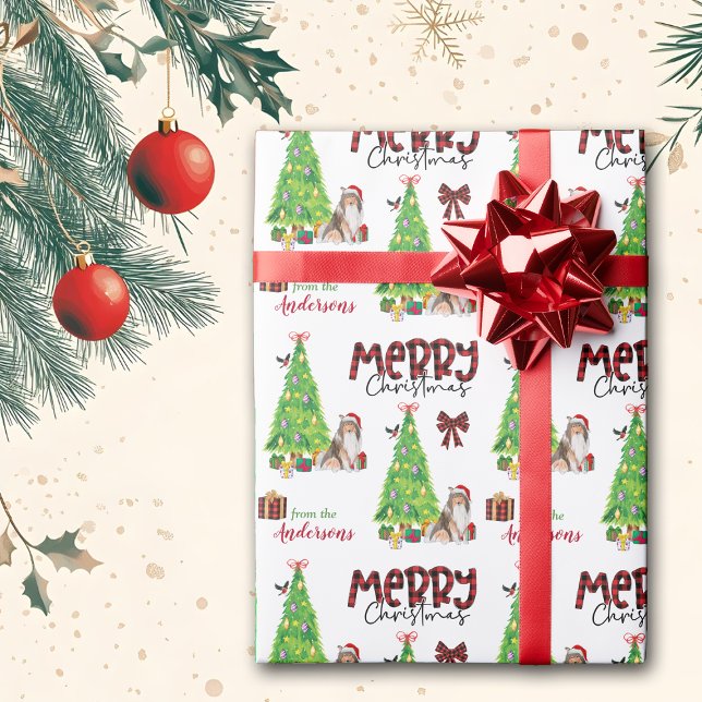 Collie Dog, Bird and Christmas Tree Wrapping Paper (Creator Uploaded)