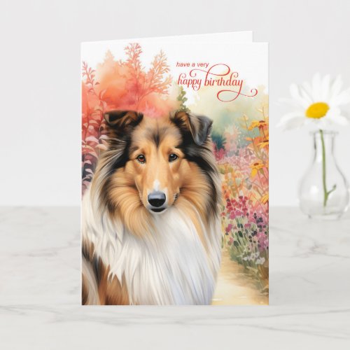 Collie Dog Birthday Wishes Flower Garden
