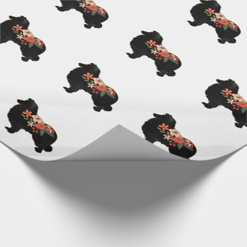 Collie Dog Breed Bohemian Floral Silhouette Wrapping Paper