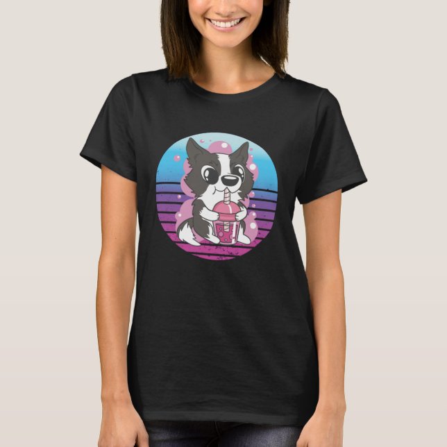 Collie Dog Bubble Tea T-Shirt (Front)