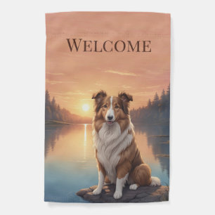Collie Dog by Lake Garden Flag