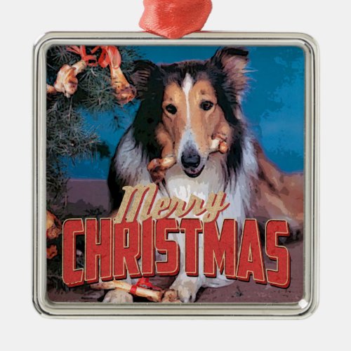 Collie Dog Christmas Metal Ornament