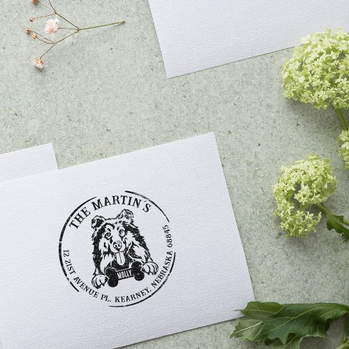 Collie Dog Family Return Address  Rubber Stamp