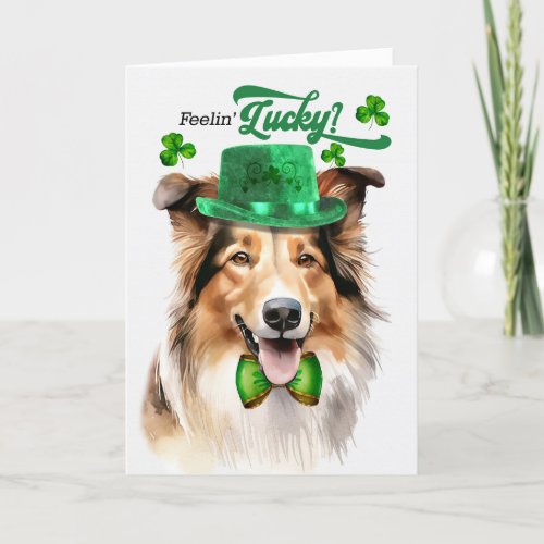 Collie Dog Feelin Lucky St Patricks Day Holiday Card