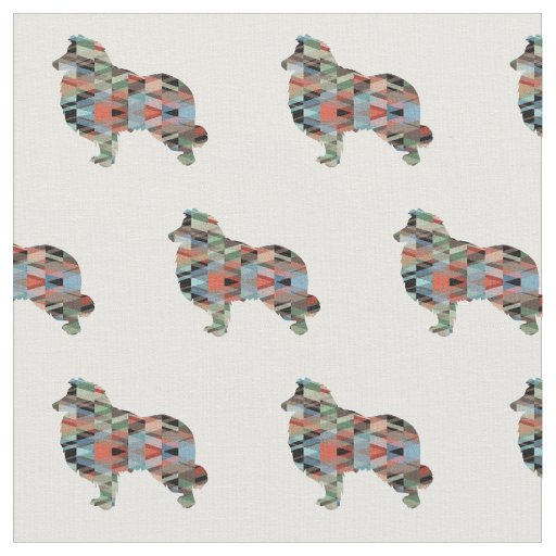 Collie Dog Geometric Pattern Silhouette Plaid Fabric