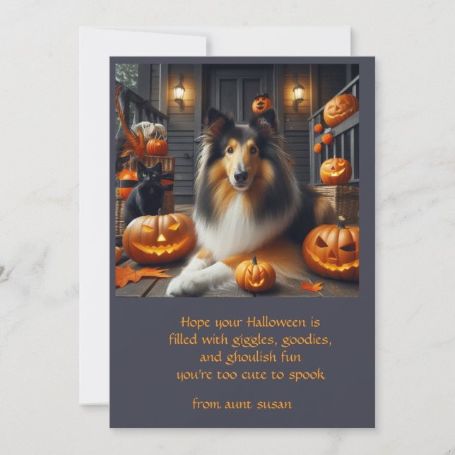 Collie Dog Halloween For Kids  Holiday Card (Front)