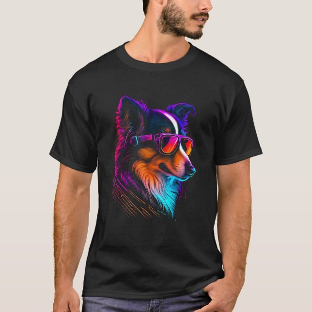 Collie Dog owner Vaporwave Notorious DJ T-Shirt (Front)