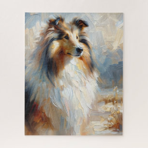 Collie Dog Portrait Painting Jigsaw Puzzle