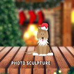 Collie Dog Santa Christmas Pet Ornament<br><div class="desc">Cute graphic illustration of sitting,  brown/white collie wearing a red,  Santa hat on top of head and it's pink tongue is out.



Collie graphic by:  Lori@SaltTownStudio</div>