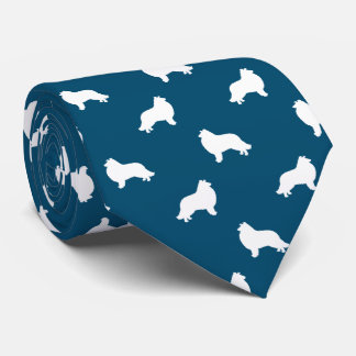 Collie Dog Silhouettes Pattern Blue and White Neck Tie
