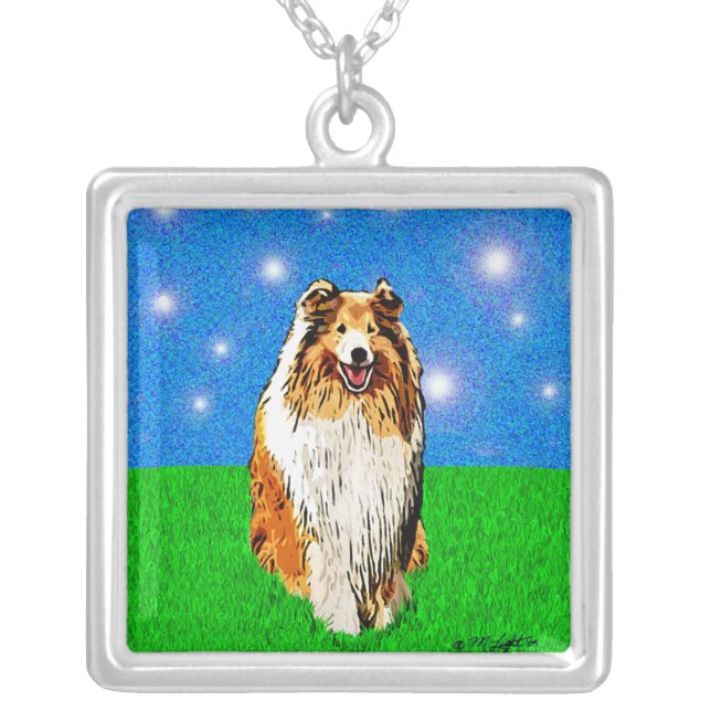 Collie Dog: Silver Pendant Necklace (Front)