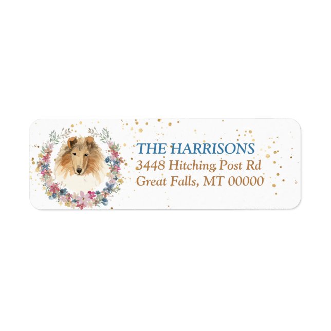Collie Dog Spring Flowers Wreath Label (Front)