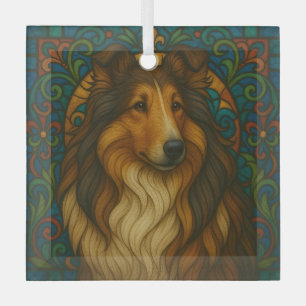 Collie Dog "Stained Glass"  Glass Ornament