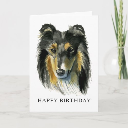 Collie Dog Watercolor Happy Birthday Card
