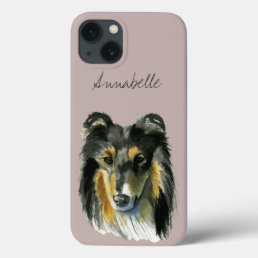 Collie Dog Watercolor Illustration iPhone 13 Case