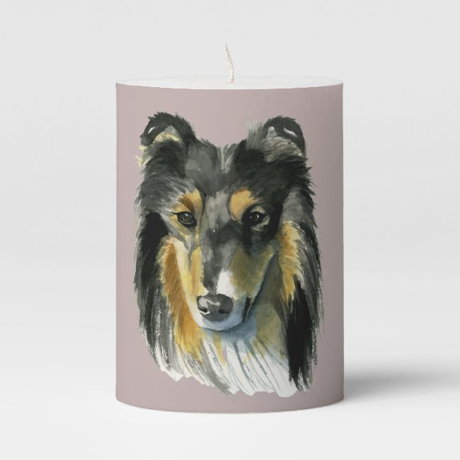 Collie Dog Watercolor Illustration Pillar Candle