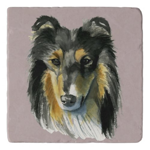 Collie Dog Watercolor Illustration Trivet