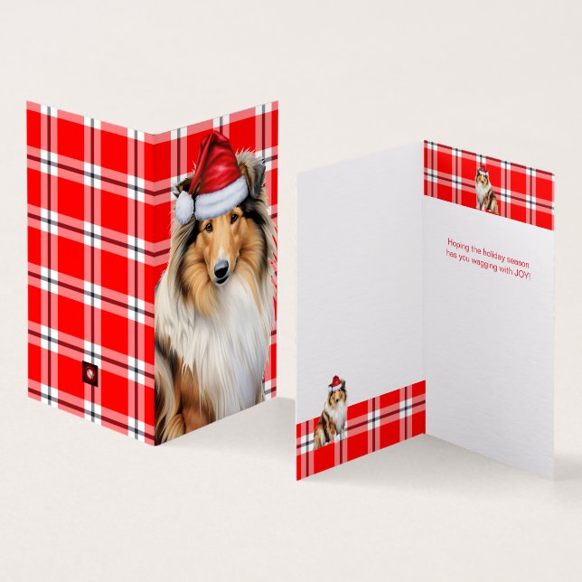 Collie Dog with Holiday Red Plaid Christmas (Inside and Outside)