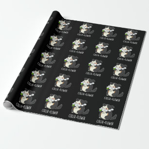 Collie-flower Funny Border Collie Dog Pun Dark BG Wrapping Paper