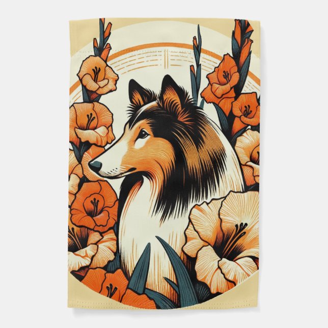 Collie Gladiolus Collies Dog Art                   Garden Flag (Front)