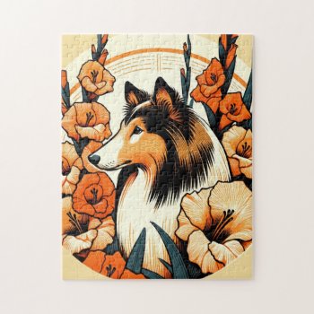 Collie Gladiolus Collies Dog Art                   Jigsaw Puzzle by BoogieMonst at Zazzle