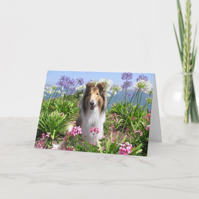 Collie in Flowers Card (Front)