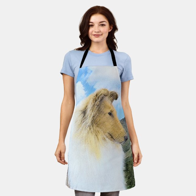 Collie in Mountains (Rough) Painting - Dog Art Apron (Worn)