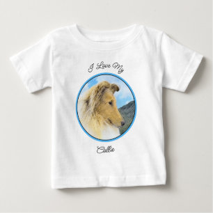 Collie in Mountains (Rough) Painting - Dog Art Baby T-Shirt